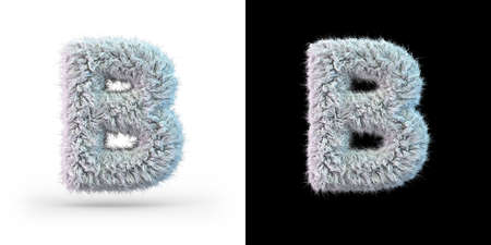 Capital letter B. Uppercase. White fluffy font on black and white background. 3Dの写真素材