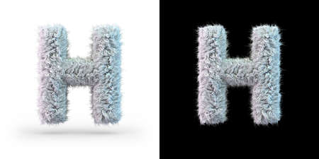 Capital letter H. Uppercase. White fluffy font on black and white background. 3Dの写真素材