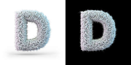 Capital letter D. Uppercase. White fluffy font on black and white background. 3Dの写真素材