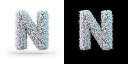 Capital letter N. Uppercase. White fluffy font on black and white background. 3Dの写真素材