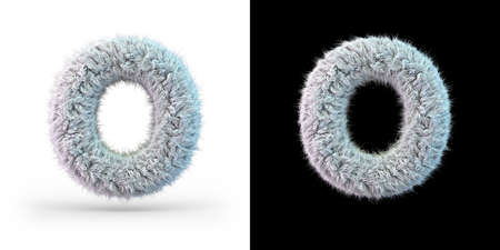 Capital letter O. Uppercase. White fluffy font on black and white background. 3Dの写真素材