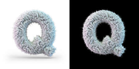 Capital letter Q. Uppercase. White fluffy font on black and white background. 3Dの写真素材