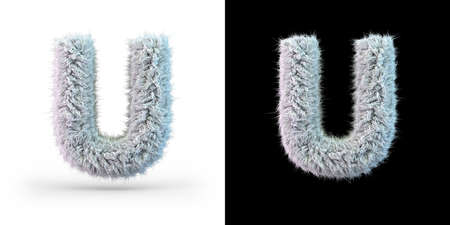 Capital letter U. Uppercase. White fluffy font on black and white background. 3Dの写真素材