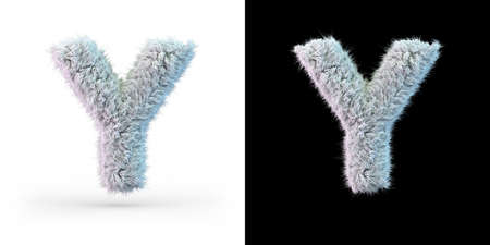 Capital letter Y. Uppercase. White fluffy font on black and white background. 3Dの写真素材