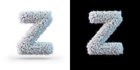 Capital letter Z. Uppercase. White fluffy font on black and white background. 3Dの写真素材