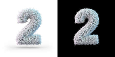 Number 2. Digital sign. White fluffy font on black and white background. 3Dの写真素材