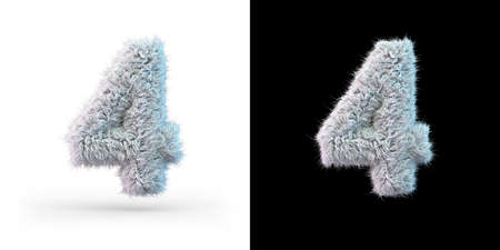 Number 4. Digital sign. White fluffy font on black and white background. 3Dの写真素材