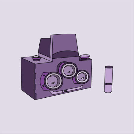 vintage camera with three lenses purpleのイラスト素材