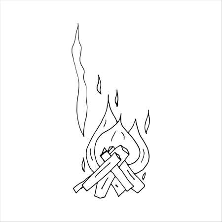 bonfire, vector outline isolated on white backgroundのイラスト素材