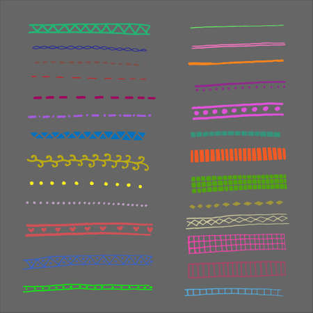 set of 26 pattern brushes. vector illustration. Isolated on a white background. Hand-drawn in the style of a doodle. cartoon. It can be used in banners and posters.のイラスト素材