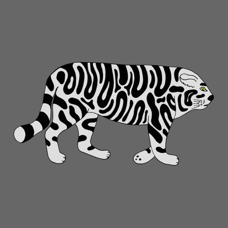 Funny white tiger. Vector character in cartoon style. hand-drawn in doodle style. Isolated. Coloring pages for children and adults. Can be used in your projects in banners, posters and postcards.のイラスト素材