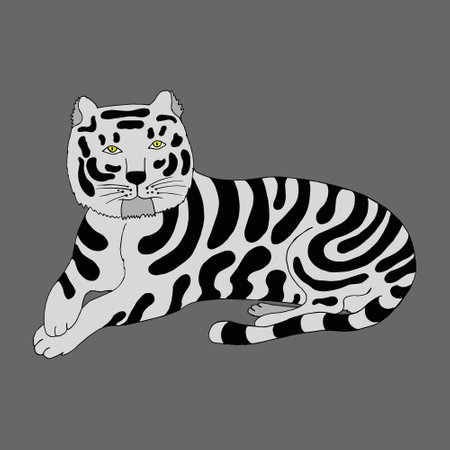 Funny white tiger. Vector character in cartoon style. hand-drawn in doodle style. Isolated. Coloring pages for children and adults. Can be used in your projects in banners, posters and postcards.のイラスト素材