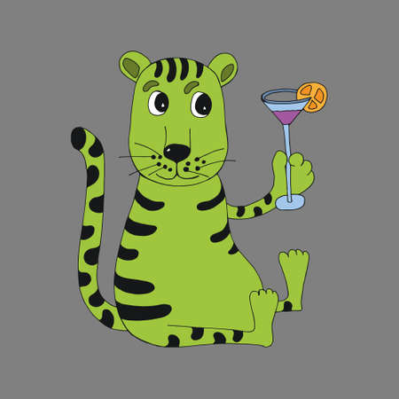 Funny tiger. Vector character in cartoon style. Hand drawn in doodle style. Isolated. Coloring pages for children and adults. Can be used in your projects in banners and posters and postcardsのイラスト素材
