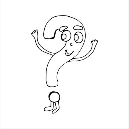 Question mark. Vector illustration. Hand-drawn in doodle style. Isolated on a white background. Coloring pages for children and adults. Funny character in cartoon styleのイラスト素材