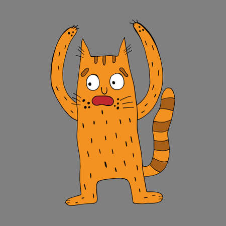Funny vector cat. Cartoon character. Coloring pages for children and adults. Comics. Doodles.のイラスト素材