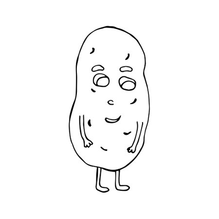 Funny cartoon character potatoes. Vegetables and fruits. Vector illustration. Isolated. Doodles. Comics. Coloring pages for children and adults.のイラスト素材