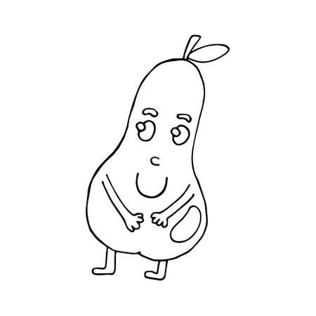 Funny cartoon character pear. Vegetables and fruits. Vector illustration. Isolated. Doodles. Comics. Suitable for landing page, banner, flyer, coloring pages for kids and adults.のイラスト素材