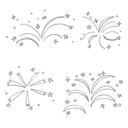 Vector fireworks. Fireworks in honor of the holiday. Fireworks for the new year. Isolated. Drawn by hand. Coloring pages for children and adults. Cartoonのイラスト素材