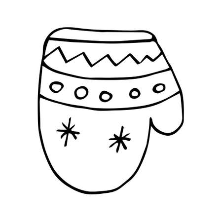 Vector supplies for the new year, scarf, sweater, felt boot, mitten, garlands. Isolated. Drawn by hand. Coloring pages for children and adults. Cartoonのイラスト素材