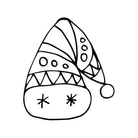 Vector supplies for the new year, scarf, sweater, felt boot, mitten, garlands. Isolated. Drawn by hand. Coloring pages for children and adults. Cartoonのイラスト素材