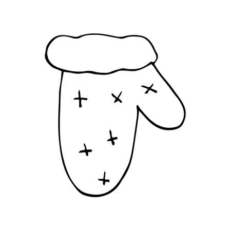 Vector supplies for the new year, scarf, sweater, felt boot, mitten, garlands. Isolated. Drawn by hand. Coloring pages for children and adults. Cartoonのイラスト素材