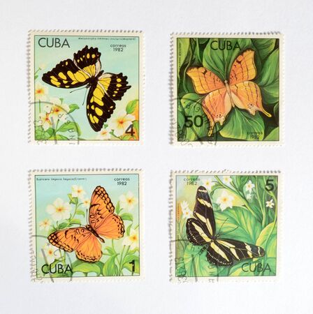 Collection of stamps with the image of butterfliesの写真素材