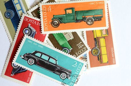 Collection of stamps with the image of carsのeditorial素材