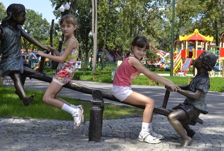 children are having fun at the amusement parkの写真素材