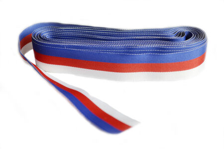 hank tricolor ribbons on white backgroundの写真素材