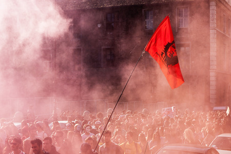 Rome, Italy - November 14, 2014: Protest of students and teachers against the government and the economic measures in Italy.のeditorial素材