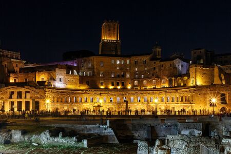 Forum of Trajan illuminated with new LED lights made by the City of Rome, in collaboration with Vittorio Storaro. Night Snapshot made the opening day.の写真素材