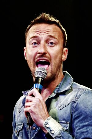 Rome, Italy - April 27, 2012: Francesco Facchinetti, Dj Francis sings in the concert "Regoliamoci" that the State Police organized to sensitize young people to legality.のeditorial素材