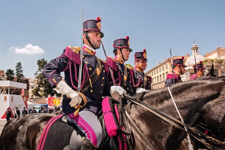 Rome, Italy - May 25, 2012: Department of the State Police on horseback in full uniform during the...