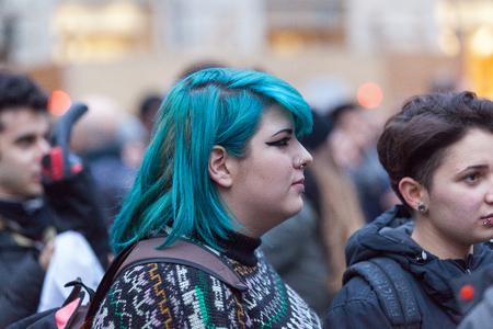 Rome, Italy - 23 January 2016: Svegliatitalia, demonstration in Piazza della Rotonda in favor of the civil rights of homosexual couples. In the scene a protester.のeditorial素材
