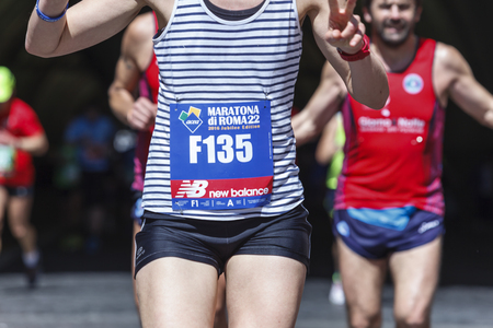 Rome, Italy - April 10, 2016: Athletes participating in the Rome Marathon in 2016 as they pass through the tunnel Umberto I.のeditorial素材