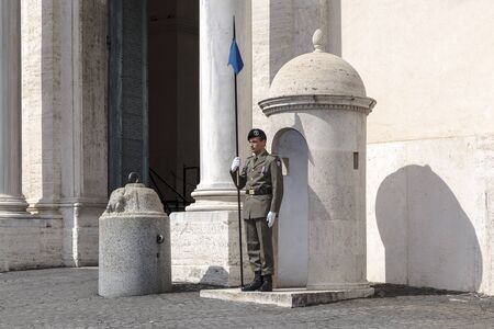 Rome, Italy - May 19, 2016: Piazza del Quirinale, a soldier guarding the entrance of the Quirinale palace.のeditorial素材