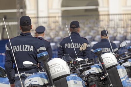 Rome, Italy - May 25, 2016: Men of traffic police deployed during the celebrations for the 164th anniversary of the State Police.のeditorial素材