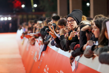 Rome, Italy - October 20, 2016. American actress Meryl Streep followers waiting impatiently step on...