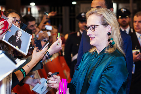 Rome, Italy - October 20, 2016. The American actress Meryl Streep on the red carpet at Rome Film Festival, greets fans and signs autographs. At the Auditorium Parco della Musica.のeditorial素材