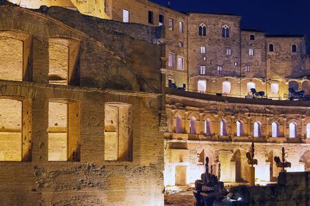 Rome, Italy - January 1, 2017: The Trajan Markets in Trajan Forum in Rome. Particularly the left side, shooting at night with the lights of the place.のeditorial素材