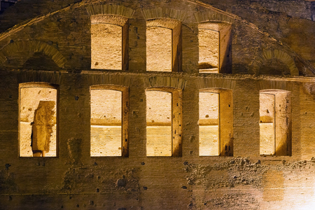 Rome, Italy - January 1, 2017: The Trajan Markets in Trajan Forum in Rome. Particularly the left side, shooting at night with the lights of the place.のeditorial素材