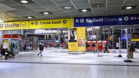Naples, Italy - January 15, 2017: Naples Garibaldi train station, indoor area with ticket machinesのeditorial素材