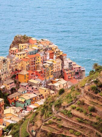 Panoramic view of Manarola, small village on the coast in the province of La Spezia, northern Italy - Cinque Terre.の写真素材