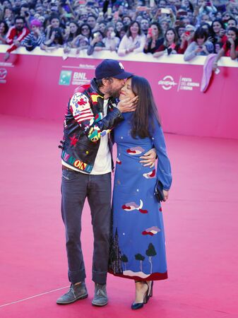 Rome, Italy - October 16, 2016. Jovanotti and his wife Francesca Valiani walk a red carpet during the 11th Rome Film Festival at Auditorium Parco Della Musica.のeditorial素材