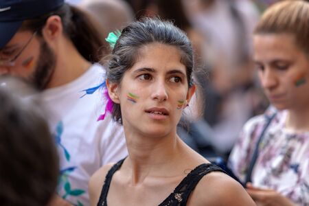 Rome, Italy - June 8, 2019: Gay Pride, public demonstration of the gay pride. Women of various...