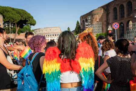 Rome, Italy - June 8, 2019: 25th edition of the Rome Pride, the demonstration on the streets of...
