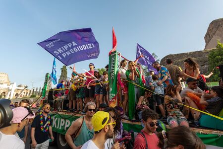 Rome, Italy - June 8, 2019: 25th edition of the Rome Pride, the demonstration on the streets of...