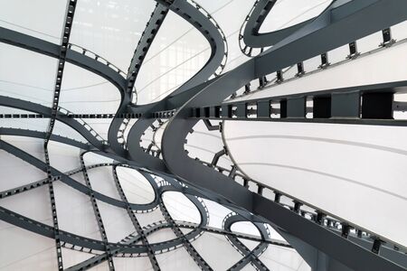 Rome, Italy - December 5, 2019: Convention Center - La Nuvola. Interior of the steel structure that makes up part of the building and the so-called cloud.のeditorial素材