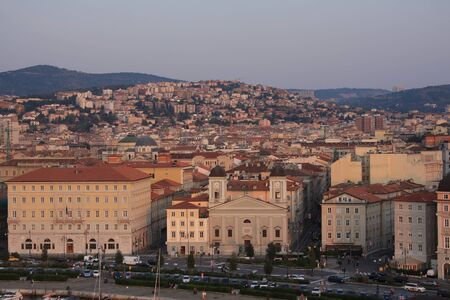 Trieste, Italy - September 27, 2009: overview of the city from above, with the ancient buildings on the waterfront.のeditorial素材