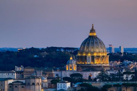 Closeup of the dome of St. Peter's Basilica, in Rome, Italy.の写真素材
